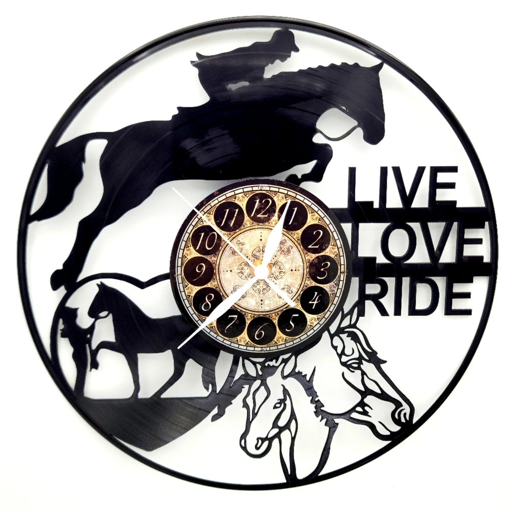 LIVE LOVE RIDE horse vinyl record clock